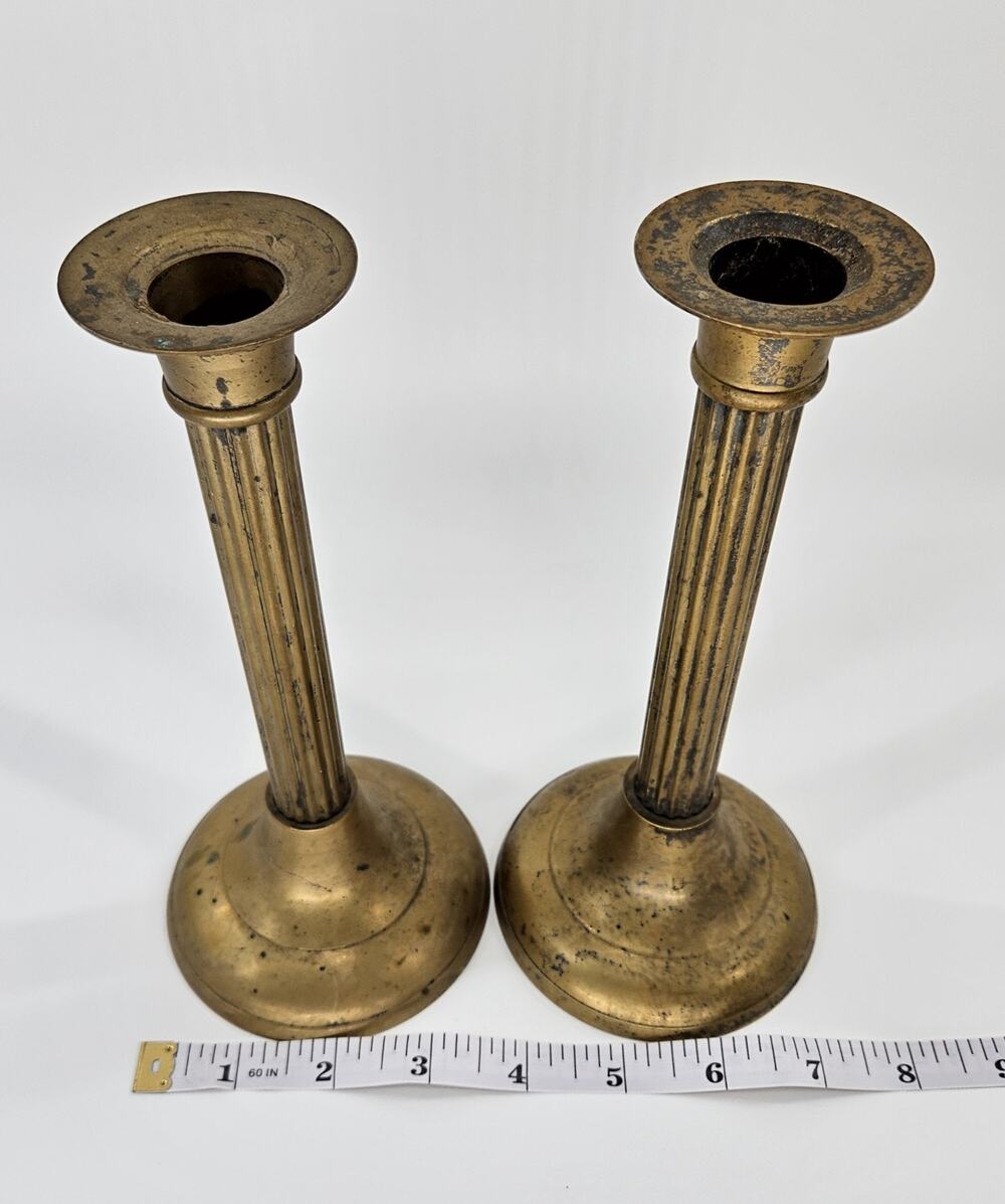 Vintage International Silver Co Candlesticks Pair Fluted Column India Patina